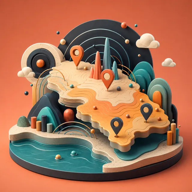 Abstract 3D illustration representing Devon search demand and local search insight.